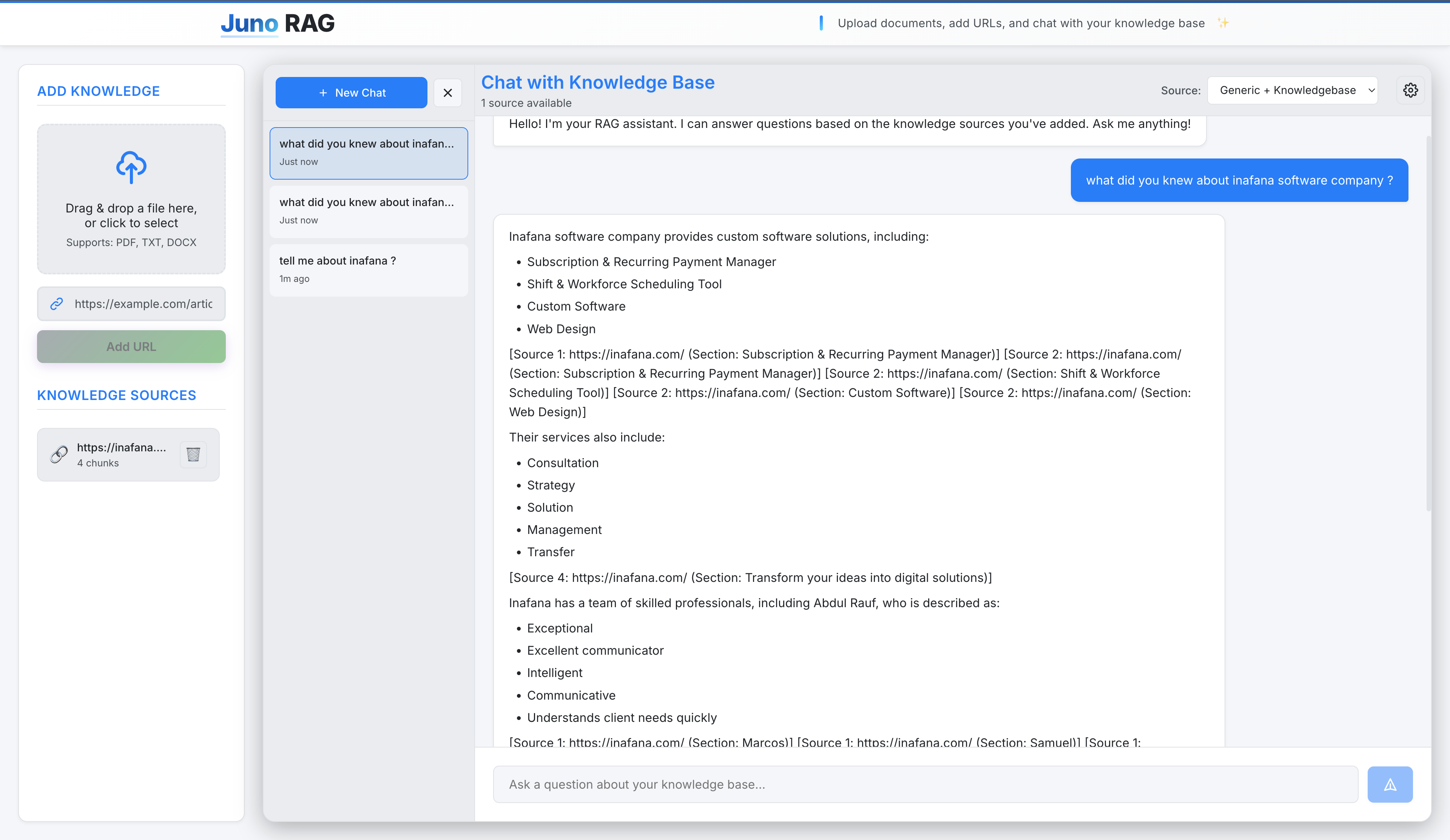 Juno RAG Knowledge Base Platform - Image 3